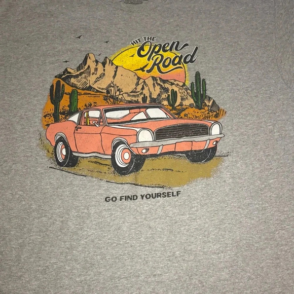 Men's T Shirt Hit The Open Road And Find Yourself Tee Grey Heather XL - Picture 2 of 7